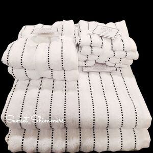 8pc Hotel Collection Bath Hand Washcloth White Black Dot Pinstripe TOWEL Set New